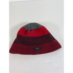Turtle Fur‎ Beanie Hat Red Gray Stripes Youth Knit Wool Blend Winter Warm
